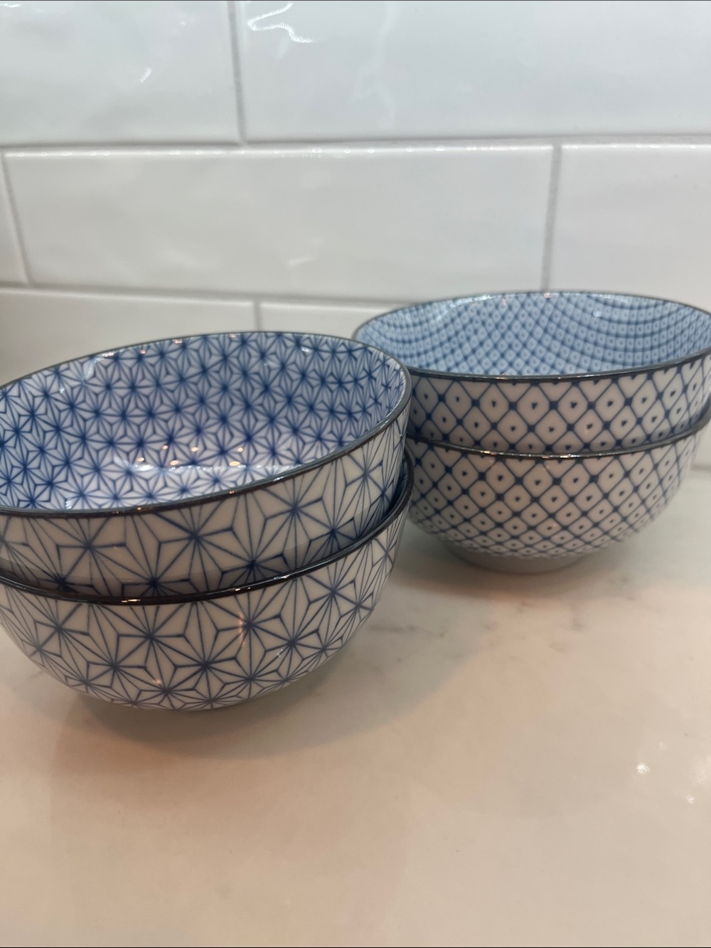 Japanese Blue and White Decorative Ramen/Soup/Cereal Bowls - Set of 4